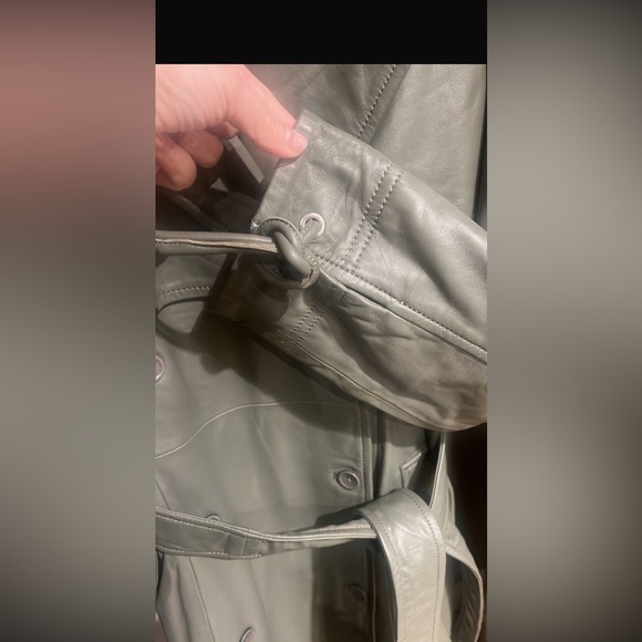 2nd day gray with green undertones leather Trench Coat - Picture 6 of 10